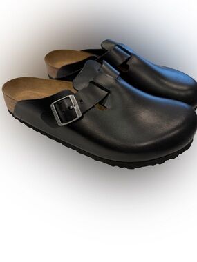 Birkenstock Boston Unisex Size US M8 W10 EU 41  Clogs Black Leather Soft Bed NEW